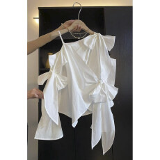 批发设计感蝴蝶结绑带露肩长袖<b class='q'>衬衫</b>2026新款洋气百搭夏季时尚女网红款