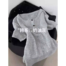 批发韩系<b class='q'>原</b><b class='q'>单</b>夏季新款圆领针织短袖女宽松休闲通勤百搭