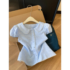 批发2026春夏新款甜美减龄娃娃领泡泡袖短袖<b class='q'>T</b><b class='q'>恤</b>女修身减龄上衣衬衫