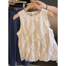 批发法式蕾丝荷叶边背心衬衫女夏季2026新款气质减龄洋气小衫<b class='q'>无袖</b>上衣