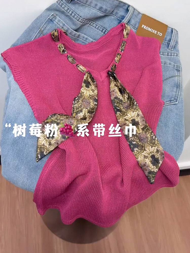 오리지널 디자인 한 부서 ins 바람 배색 니트 페이크 레이어드 여성 여름 새로운 얇은 스타일 출퇴근 다용도