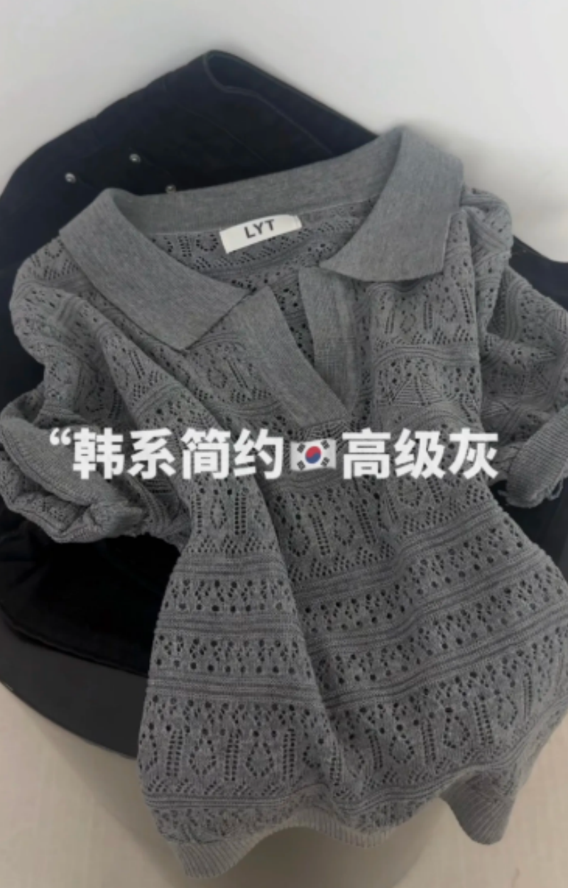 오리지널 디자인 한 부서 ins 바람 홀로우 아웃 자수 POLO 칼라 니트 반팔 여성 여름 출퇴근 다용도