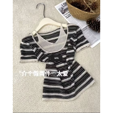 批发韩系ins风条纹针织假两件上衣女夏季新款显瘦<b class='q'>通勤</b>百搭