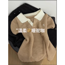 批发原创设计！韩系简约撞色Polo领针织上衣女夏季新款宽松休闲百搭