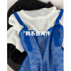 批发原创设计！超韩系的网纱撞色针织假两件女叠穿夏季新款休闲百