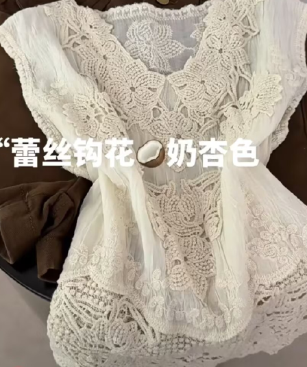 전원 바람 3 차원 꽃 레이스 민소매 여성 셔츠 여름 새로운 전체 의류 자수 외국 가스 다용도 작은 셔츠 맨위