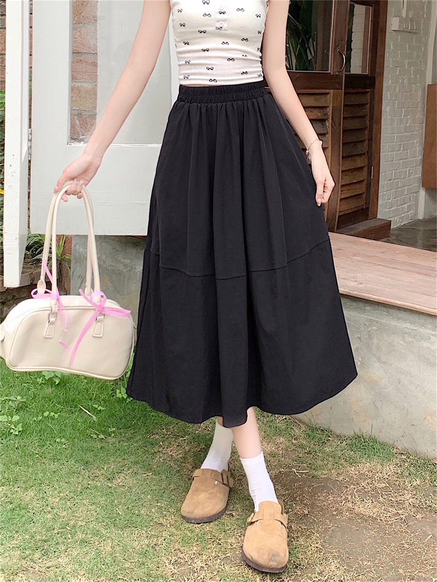 허리밴드 플리츠 파란색 반신 스커트 봄 여름 하이웨이스트 중간 길이 화이트 한 마디 치마 대외 무역 한 싱글 폭발