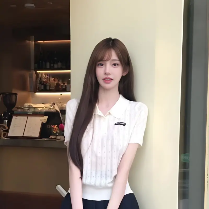 레터링 폴드 칼라 니트 반팔 상세 이미지 2