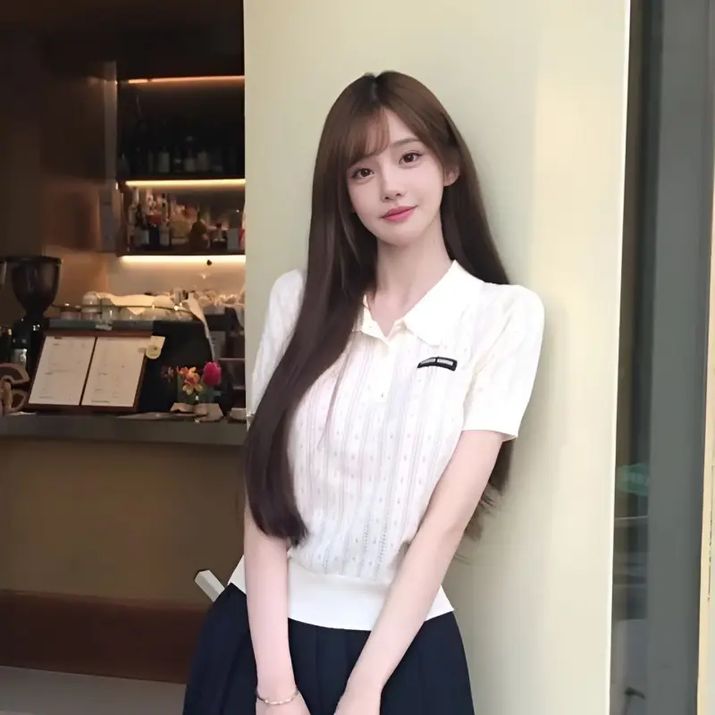 레터링 폴드 칼라 니트 반팔 상세 이미지 3