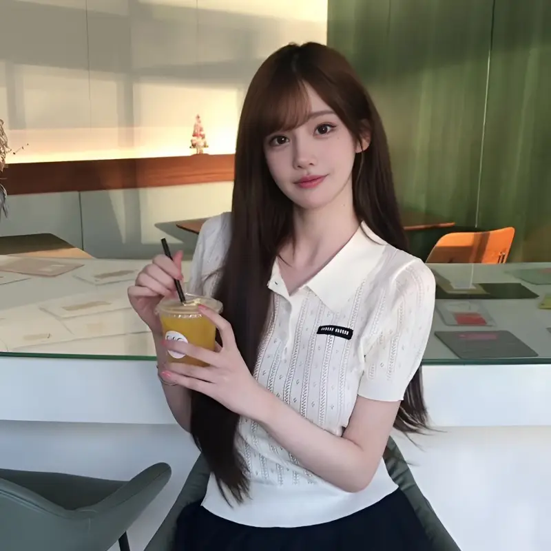 레터링 폴드 칼라 니트 반팔 상세 이미지 5