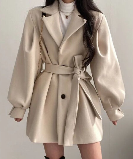 두꺼운 한국 스타일 가을 겨울 의류 스트랩 품격 작은 키 정장 칼라 그는 벤 바람을 피우다 롱 코트 모직 여성 코트 재킷