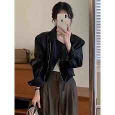 批发棕色pu皮衣外套女春秋2025新款宽松港风小个子短款夹克机车服上衣