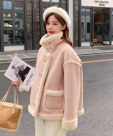 있음 대 물품 작은 샤넬 스타일 작은 대중 청춘 패션 플리스 재킷 여성 겨울 작은 키 털이 있고 두꺼운 쇼트 스타일 면 옷