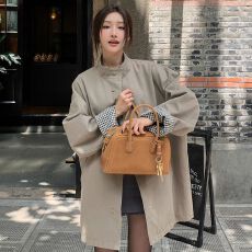 批发原版做法高级感慵懒风设计感双面穿格纹立领质感风衣女中长款外套