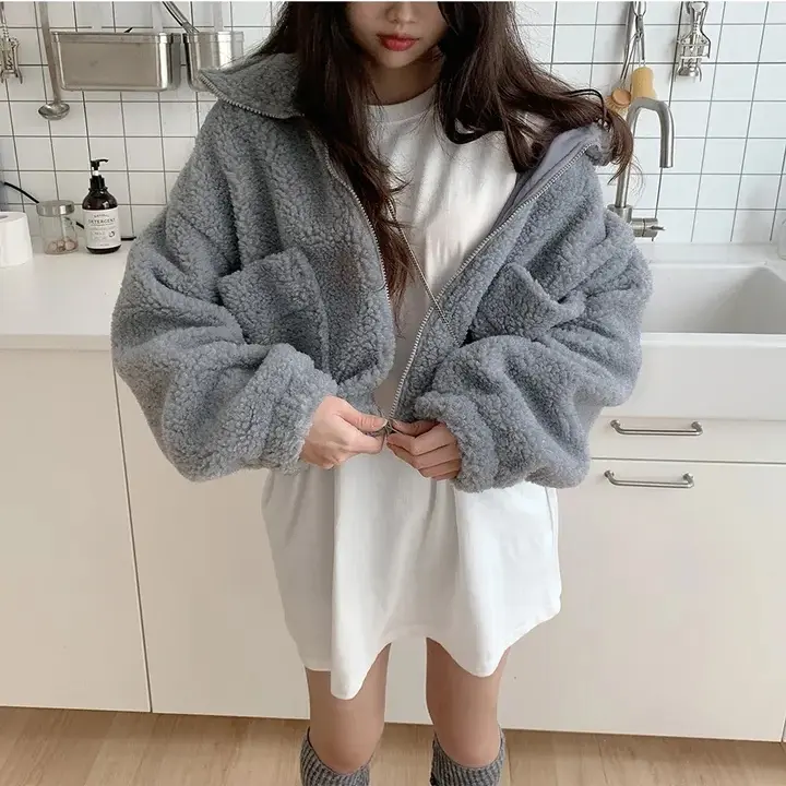 한국식 빈티지 양털 털 아우터 상세 이미지 2