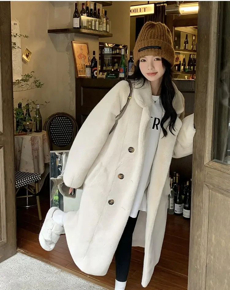 여성용 겨울용 에코 퍼 코트(폴로 칼라, 장식 털) 상세 이미지 1