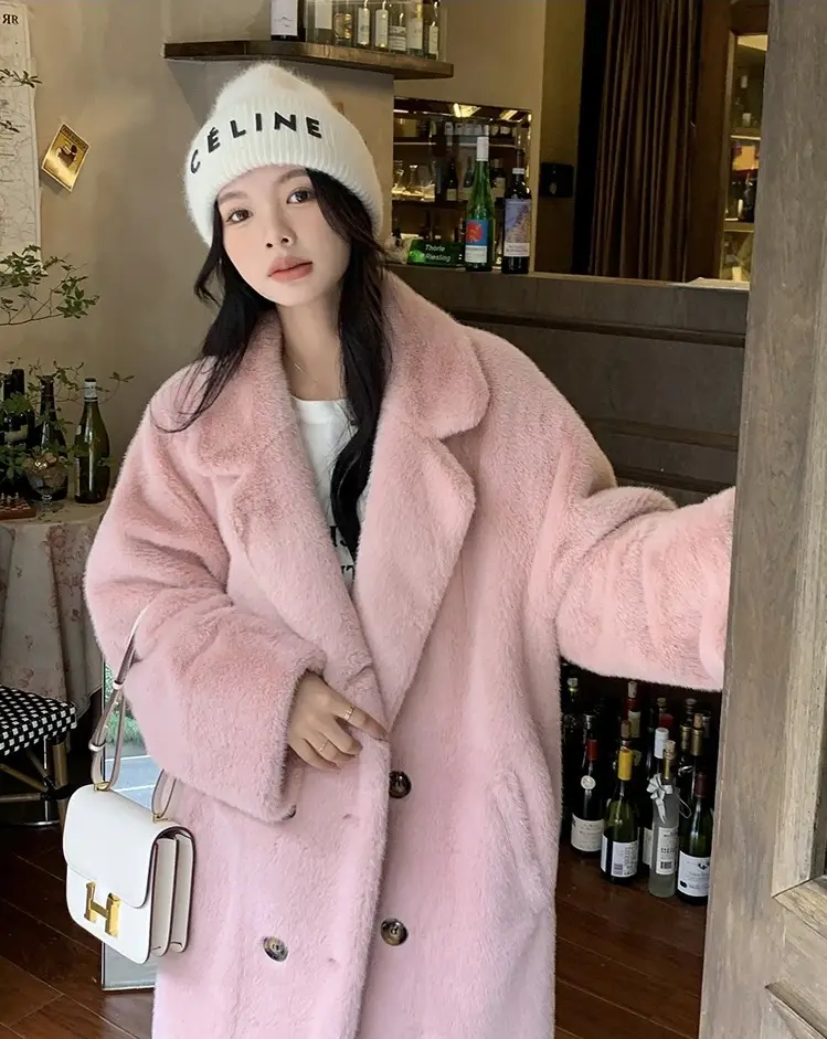 여성용 겨울용 에코 퍼 코트(폴로 칼라, 장식 털) 상세 이미지 2