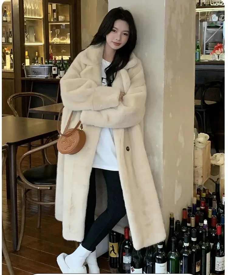여성용 겨울용 에코 퍼 코트(폴로 칼라, 장식 털) 상세 이미지 6
