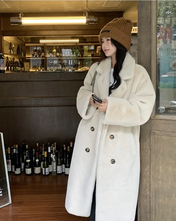 여성용 겨울용 에코 퍼 코트(폴로 칼라, 장식 털) 상세 이미지 7