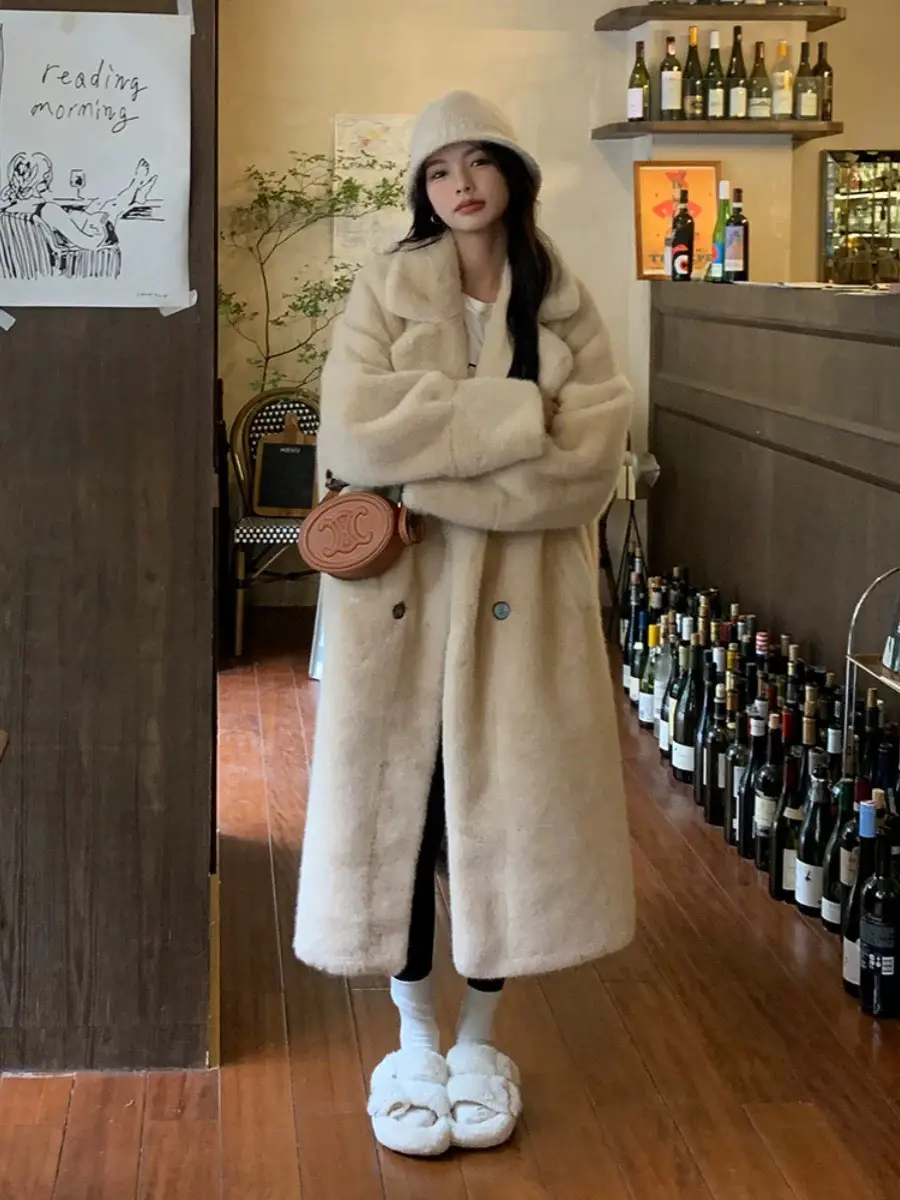여성용 겨울용 에코 퍼 코트(폴로 칼라, 장식 털) 상세 이미지 9