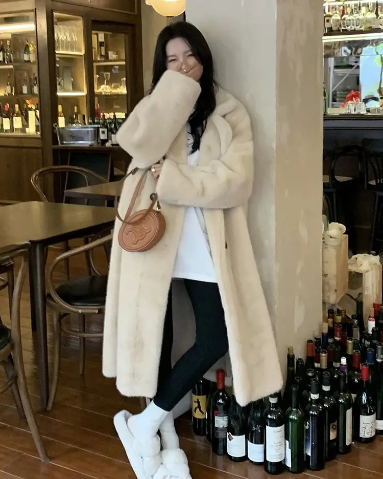 여성용 겨울용 에코 퍼 코트(폴로 칼라, 장식 털) 상세 이미지 10