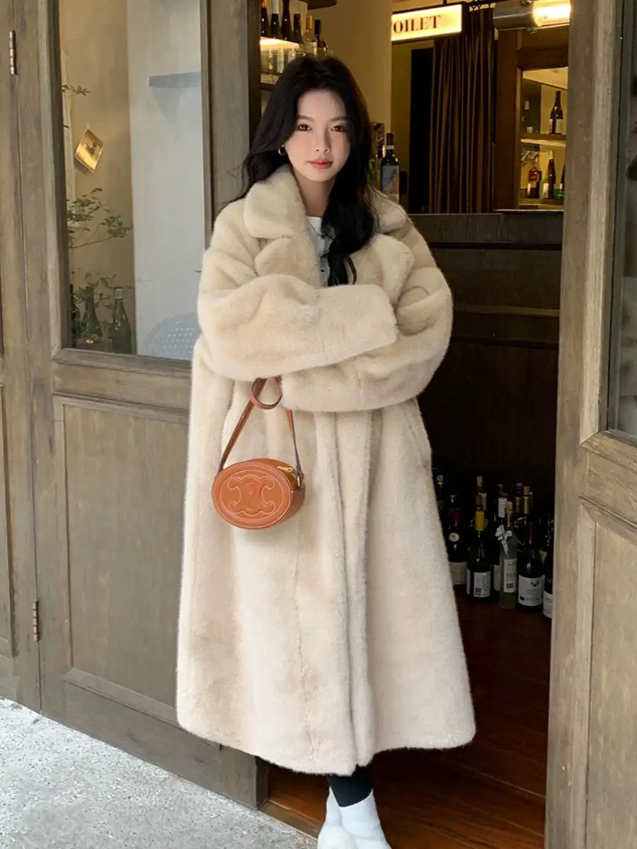 여성용 겨울용 에코 퍼 코트(폴로 칼라, 장식 털) 상세 이미지 11