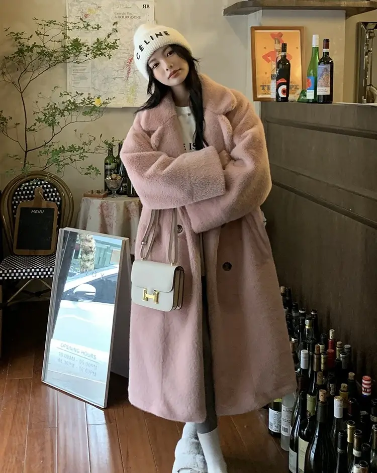 여성용 겨울용 에코 퍼 코트(폴로 칼라, 장식 털) 상세 이미지 12