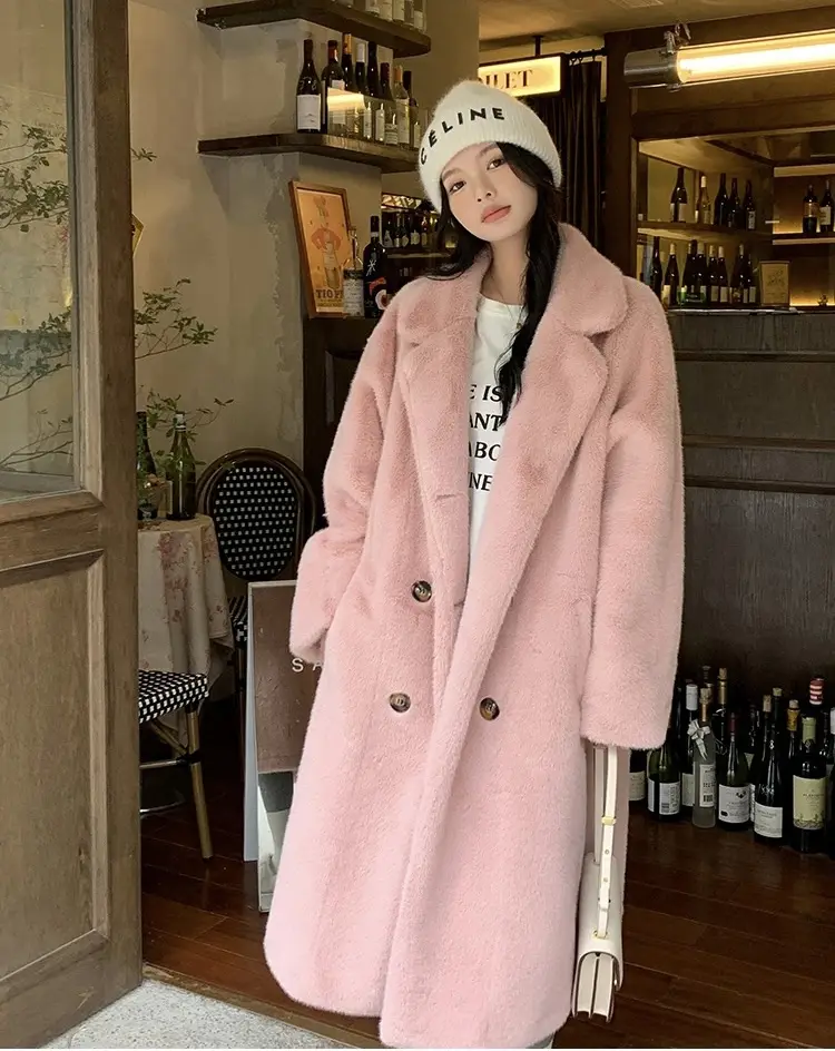 여성용 겨울용 에코 퍼 코트(폴로 칼라, 장식 털) 상세 이미지 14
