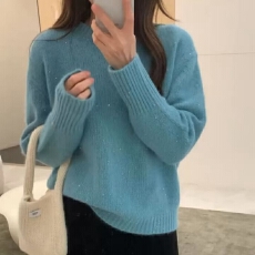 批发圆领亮闪套头毛衣女秋冬法式宽松内搭外穿亮丝软糯针织衫打底上衣