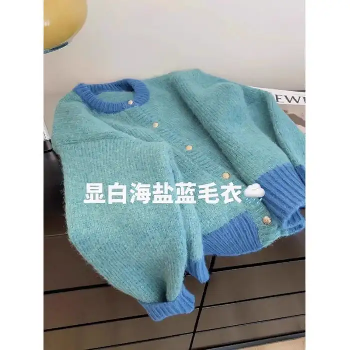 샤넬풍 노랑 크롭 니트 가디건 상세 이미지 2