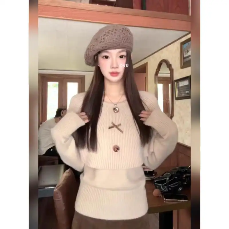 한국풍 라운드넥 니트 투피스 투웨어 상세 이미지 3