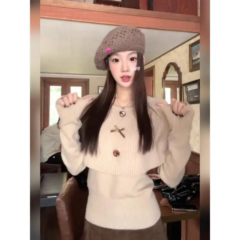 한국풍 라운드넥 니트 투피스 투웨어 상세 이미지 5