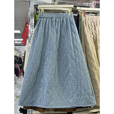 批发时尚简约菱格夹棉半身裙女冬季新款高腰A字裙中<b class='q'>长款</b>保暖休闲裙子