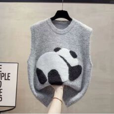 批发新款2026<b class='q'>春</b>秋冬高级感叠穿坎肩背心外搭灰色熊猫针织马甲女