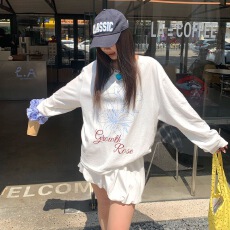 批发21支纯棉-210克100%棉 春装长袖<b class='q'>T</b>恤女宽松上衣印花