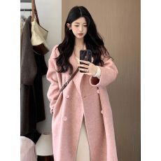 批发燕麦色双面毛呢大衣女2025秋冬新款韩版宽松<b class='q'>中长款</b>爆款呢外套
