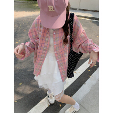 批发韩系温柔粉色格子长袖<b class='q'>衬衫</b>女2026春新款学院慵懒风格纹<b class='q'>衬衣</b>外套