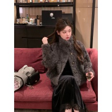 批发2025新款立领环保小湖羊女短款小个子仿<b class='q'>皮草</b><b class='q'>外套</b>毛毛上衣女百搭
