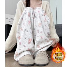 批发动物印花山本裤<b class='q'>女</b>秋冬加绒休闲高腰垂感慵懒小个子阔腿<b class='q'>裤</b>