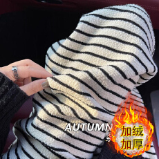 黑白条纹毛巾裤女秋冬加绒韩系宽松垂感休闲裤百搭外单韩单爆款