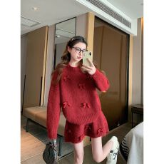 批发韩系一整套深冬穿搭毛衣套装女2025新款重工蝴蝶结针织短裙两件套