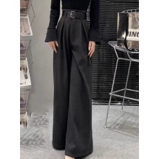 批发高级感阔腿裤毛呢裤子压褶高腰显瘦垂感拖地西装直筒裤显高百搭