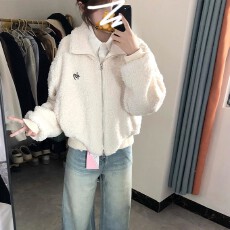 有内衬韩系羊羔毛长袖外套女冬季2025新款高级感宽松百搭潮