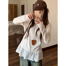 批发德绒260克韩系<b class='q'>蕾丝</b>拼接长袖t恤新款宽松显瘦<b class='q'>打底衫</b>内搭外贸韩单爆