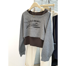 批发实拍韩系字母印花一字肩长袖卫衣+修身背心<b class='q'>套装</b>女秋季新款两件套