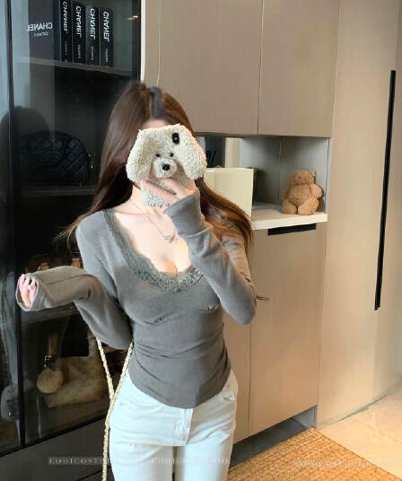 순수한 욕망 레이스 레이스 긴팔 기본 셔츠 여성 이른 봄 새로운 고급 센스 몸매 가꾸기 인사이드 잡아라. 의류 수 있습니다. 외출용