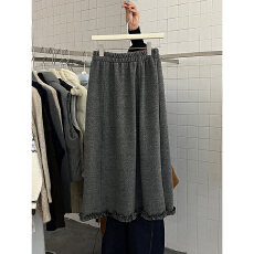 批发深灰色加绒加厚毛呢半身<b class='q'>裙</b>女秋冬高腰显瘦木耳边a字<b class='q'>伞</b><b class='q'>裙</b>大摆长<b class='q'>裙</b>