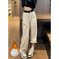 批发常规/加绒 灰色<b class='q'>运动</b>裤女高腰阔腿裤直筒<b class='q'>休闲</b>宽松美式束脚卫裤