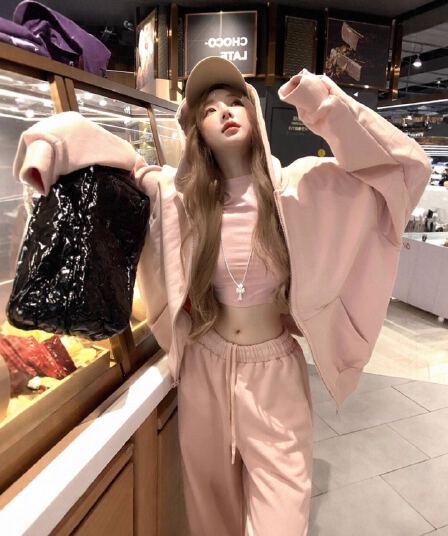 후아 면 칫솔질 얇은 스타일 털이 있는 후드 오픈 가디건 후드티 여성 웨이 바지 투피스 슈트 로드 중 여성