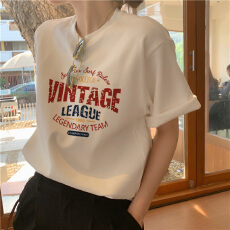 批发21支纯棉210克100%棉短袖T恤女宽松大码印花